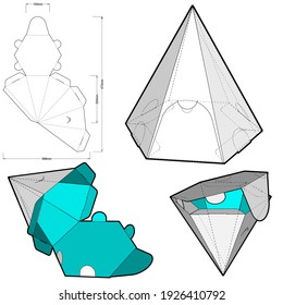 Pyramidal Box und Die-Schnitt Muster. Die EPS-Datei ist voll skaliert und voll funktionsfähig. Zubereitet für die Herstellung von Pappe.