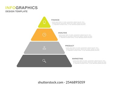 Diagrama piramidal con 4 pasos u opciones. Plantilla de diseño infográfico simple.