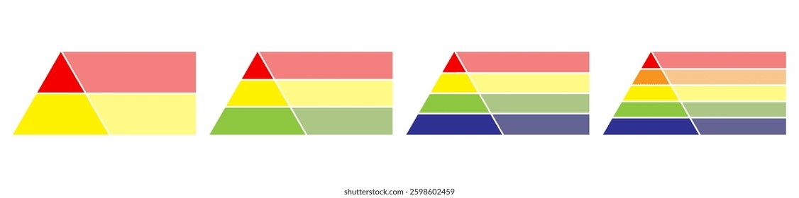 Pyramidal diagram with four colorful ribbon elements. Concept of 4 business options to choose. Creative infographic design template. Realistic vector illustration for website menu, banner.