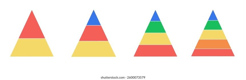 Pyramidal diagram icon set. Levels of triangular pyramid. Funnel diagram infographic template for web, business, presentations. Vector illustration	
