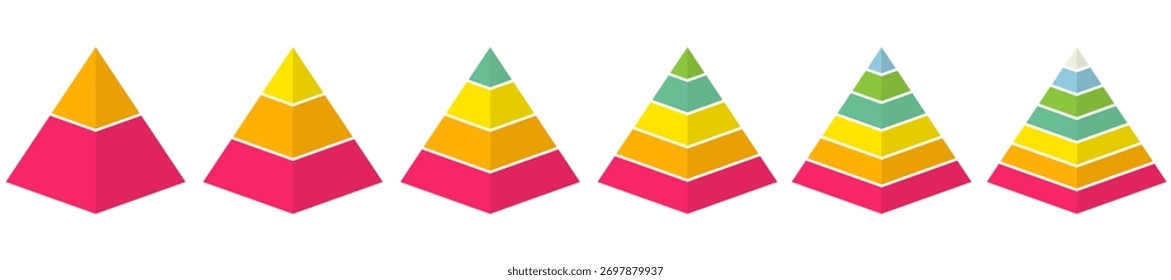Pyramidal diagram set. Infographic triangular elements collection. Vector illustration isolated on white.