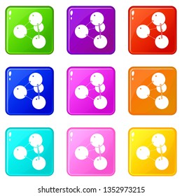 Pyramide molecule icons set 9 color collection isolated on white for any design