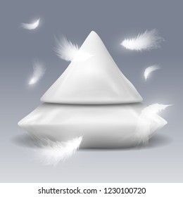 Pyramide from pillows with white feathers vector