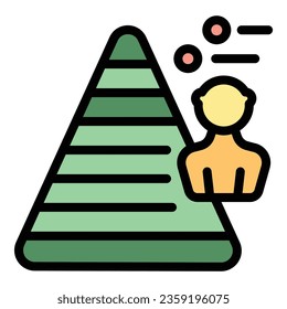 Vector de contorno de icono de población de piramida. Equipo social. Color de la población de datos plano