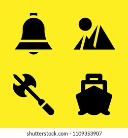 pyramids, axe, cruiser front view and notification vector icon set. Sample icons set for web and graphic design