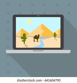 Pyramids and camel. Desert and cacti.