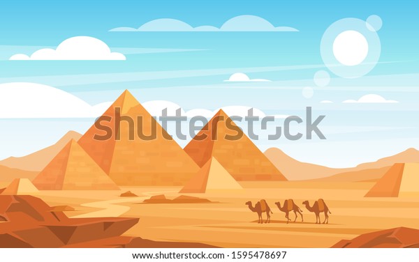 Pyramids Desert Flat Vector Illustration Egyptian Stock Vector (Royalty ...