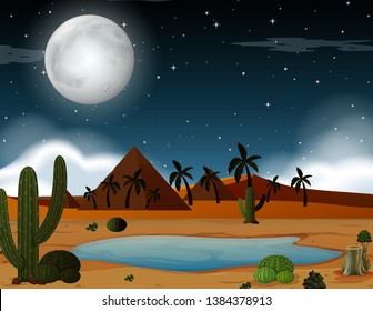 Pyramids in desert night scene