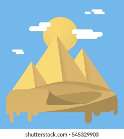 Pyramids in the desert with sun. Flat vector illustration