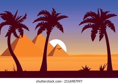 Pyramids in the desert. Vector