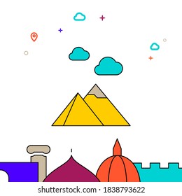 Pyramids of Giza filled line vector icon, simple illustration, world landmarks related bottom border.