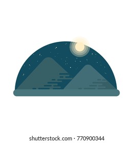 Pyramids of giza at night. The night desert. Flat style illustration