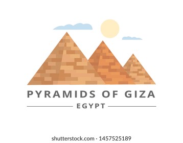 Pyramids of Giza tourists banner or flyer template vector illustration isolated on white background. Egyptian historical landmark of ancient architecture element.
