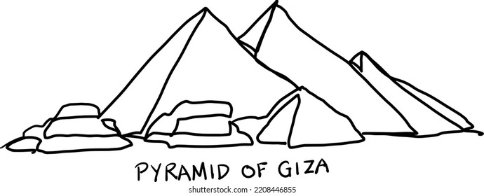 Pyramids of Giza vector illustration. Abstract isolated one line drawing. Minimalist style art.