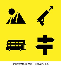 pyramids, harpoon, direction and double decker bus vector icon set. Sample icons set for web and graphic design