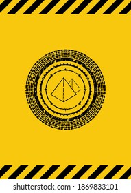 pyramids icon black grunge emblem with yellow background. Vector Illustration. Detailed. 