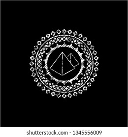 pyramids icon drawn chalk emblem, retro style, chalk or chalkboard texture