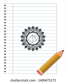 pyramids icon emblem with pencil effect. Vector Illustration. Detailed.