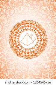 pyramids icon inside abstract emblem, orange mosaic background