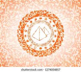 pyramids icon inside abstract orange mosaic emblem