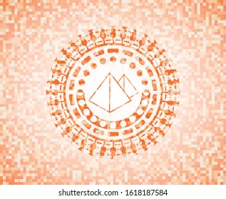 pyramids icon inside abstract orange mosaic emblem with background