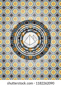 pyramids icon inside arabesque badge. arabic decoration.