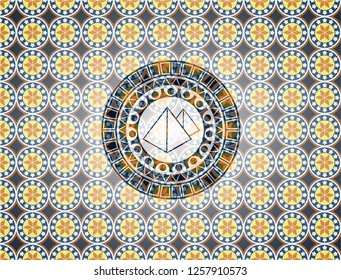 pyramids icon inside arabesque badge. arabic decoration.