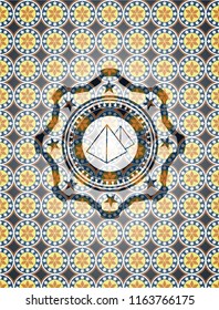 pyramids icon inside arabesque emblem. arabic decoration.