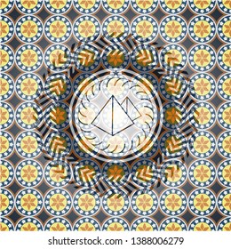 pyramids icon inside arabesque emblem background. arabic decoration.