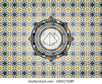 pyramids icon inside arabesque emblem background. arabic decoration.