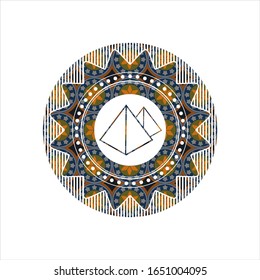 pyramids icon inside arabesque emblem. arabic decoration.