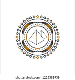 pyramids icon inside arabesque style emblem. arabic decoration.
