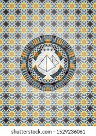 pyramids icon inside arabic badge. Arabesque decoration.