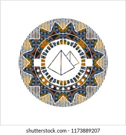 pyramids icon inside arabic emblem. Arabesque decoration.