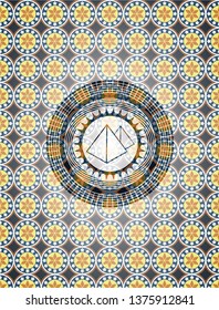 pyramids icon inside arabic emblem background. Arabesque decoration.