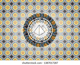 pyramids icon inside arabic emblem. Arabesque decoration.