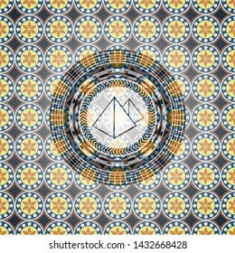 pyramids icon inside arabic emblem background. Arabesque decoration.