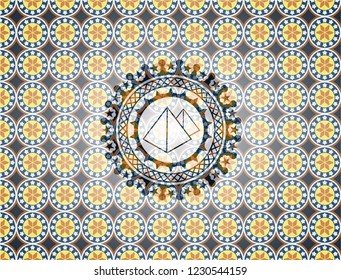 pyramids icon inside arabic style badge. Arabesque decoration.