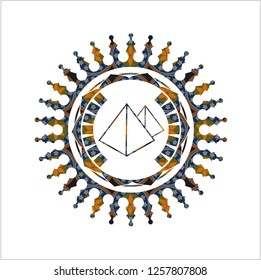 pyramids icon inside arabic style badge. Arabesque decoration.