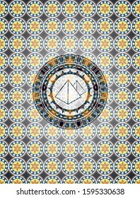 pyramids icon inside arabic style badge. Arabesque decoration.