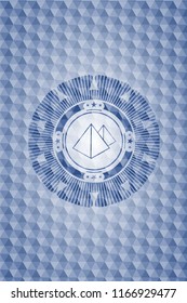 pyramids icon inside blue polygonal badge.