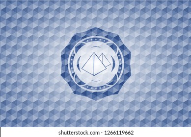 pyramids icon inside blue polygonal badge.