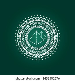 pyramids icon inside chalk emblem written on a blackboard