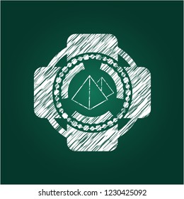 pyramids icon inside chalkboard emblem