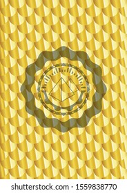 pyramids icon inside gold badge or emblem. Scales pattern. Vector Illustration. Detailed.
