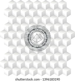 pyramids icon inside grey badge with geometric cube white background