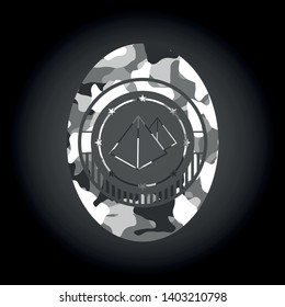 pyramids icon inside grey camouflaged emblem
