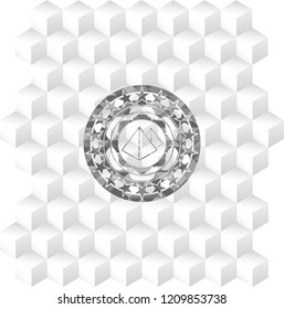 pyramids icon inside grey emblem. Vintage with geometric cube white background