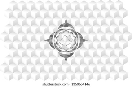 pyramids icon inside grey emblem with geometric cube white background
