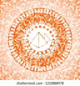 pyramids icon inside orange mosaic emblem